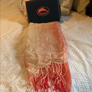 Delfino Ombre Silk-Blend Scarf in Peach to Coral